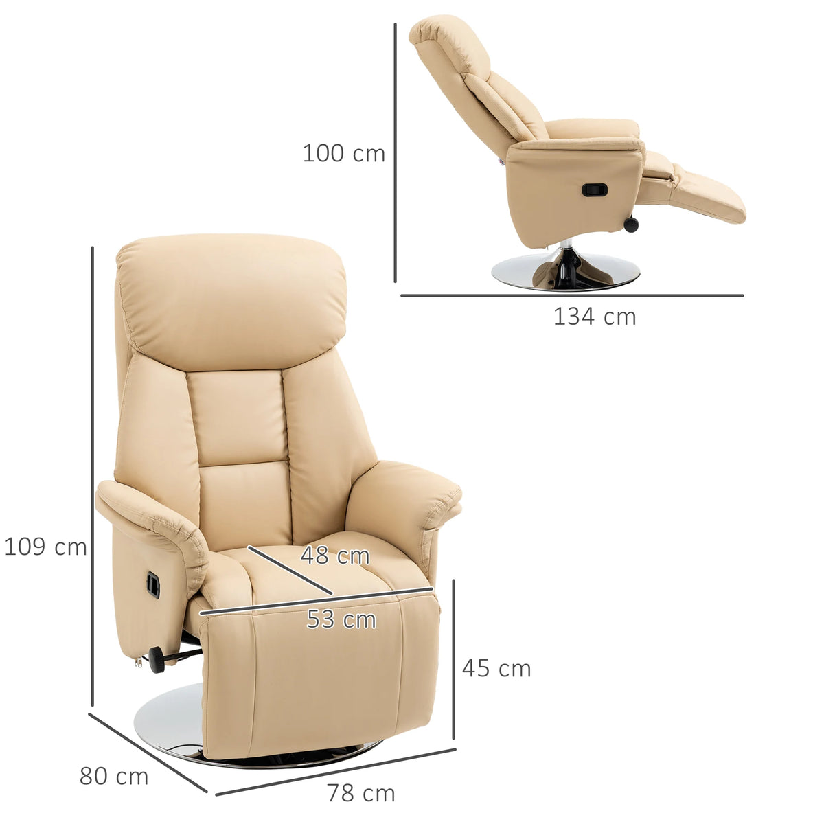 Fauteuil de relaxation inclinable pivotant repose-pied réglable accoudoirs