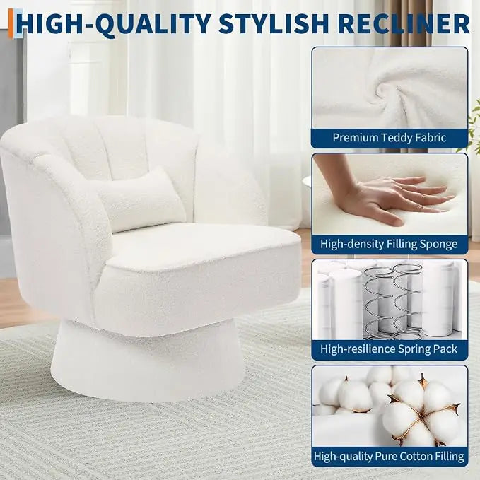Fauteuil d'appoint pivotant en velours avec rotation à 360 degrés