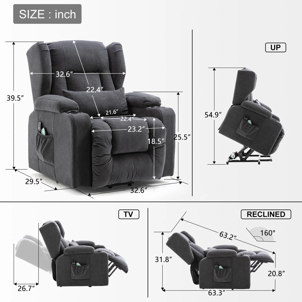 Fauteuil de massage avec surface en tissu