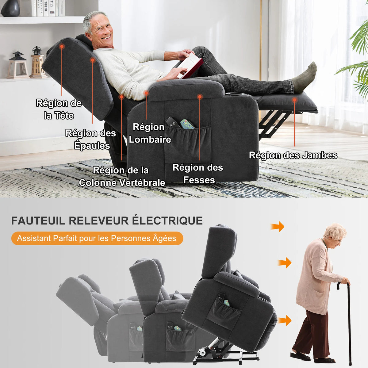 Fauteuil de massage avec surface en tissu