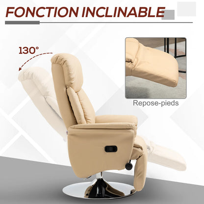 Fauteuil de relaxation inclinable pivotant repose-pied réglable accoudoirs