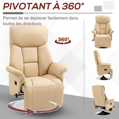 Fauteuil de relaxation inclinable pivotant repose-pied réglable accoudoirs
